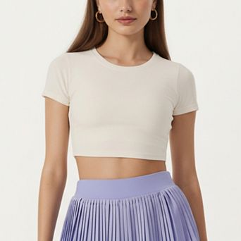 Women's Short Sleeve Cropped Top with Open Back Cutout and Stretch Fit
