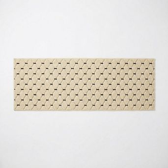 Neutral Diamond Pattern Woven Runner Rug Low Profile Bedroom Floor Runner