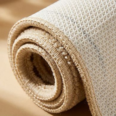 Neutral Diamond Pattern Woven Runner Rug Low Profile Bedroom Floor Runner