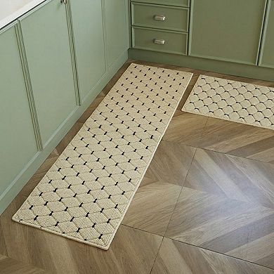 Neutral Diamond Pattern Woven Runner Rug Low Profile Bedroom Floor Runner