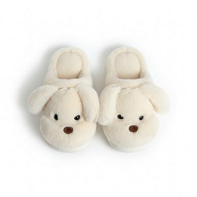 Women’s Plush Dog Mule House Slippers with Soft Sculpted Face and Cushioned Sole
