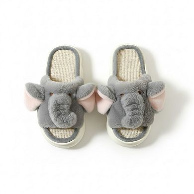 Women’s Plush Animal Slide House Slippers with Elephant Design and Soft Cushioned Footbed
