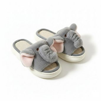 Women’s Plush Animal Slide House Slippers with Elephant Design and Soft Cushioned Footbed