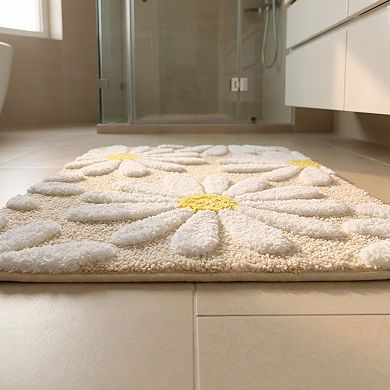 Tufted Floral Accent Mat Soft High Pile Decorative Floor Decoration