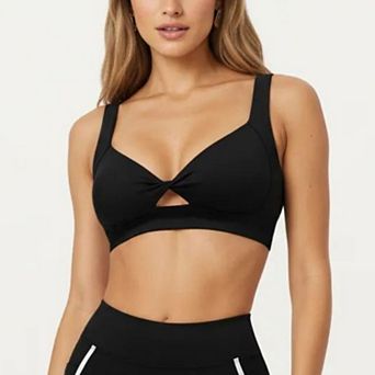 Women's Twist Front Sports Bra with Wide Straps and Scoop Back Support