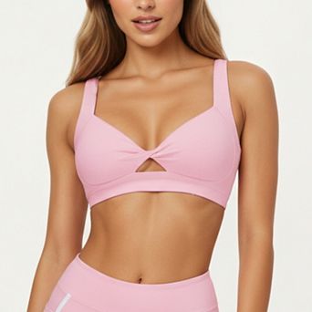 Women's Twist Front Sports Bra with Wide Straps and Scoop Back Support