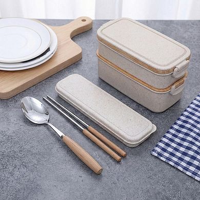 Portable Flatware 3 Piece Set with Spoon Chopsticks and Slim Travel Storage Case