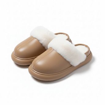 Women’s Closed Toe Mule House Slippers with Smooth Upper and Plush Faux Shearling Trim