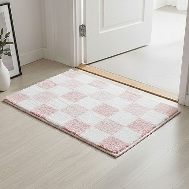 Plush Absorbent Bathroom Floor Mat with Grid Pattern Soft Textured Bath Rug