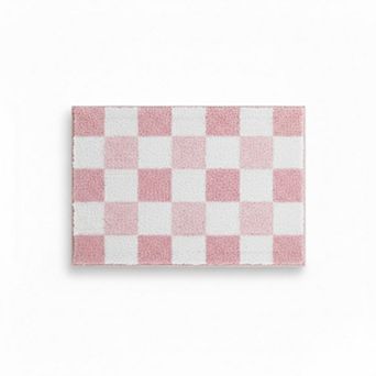 Plush Absorbent Bathroom Floor Mat with Grid Pattern Soft Textured Bath Rug