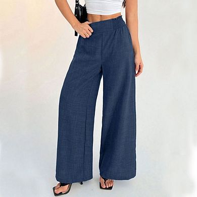 Womens Elastic High Waisted Palazzo Pants Casual Wide Leg Long Lounge Pant Trousers with Pocket