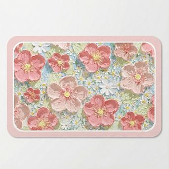 Plush Absorbent Bathroom Floor Mat with Floral Pattern Soft Cushioned Bath Rug
