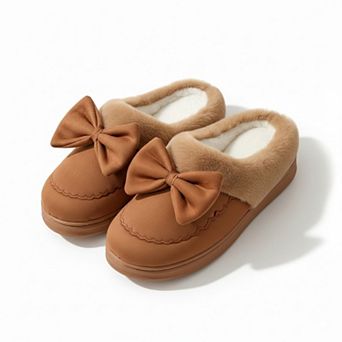 Women’s Closed Toe Mule House Slippers with Decorative Bow Detail and Cushioned Sole