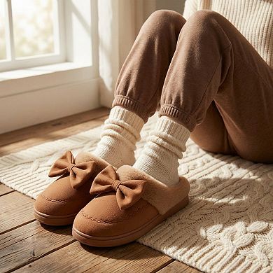 Women’s Closed Toe Mule House Slippers with Decorative Bow Detail and Cushioned Sole