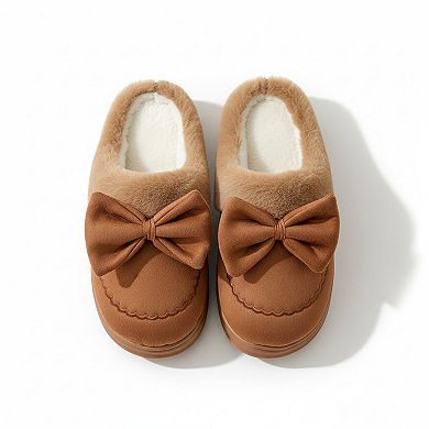 Women’s Closed Toe Mule House Slippers with Decorative Bow Detail and Cushioned Sole