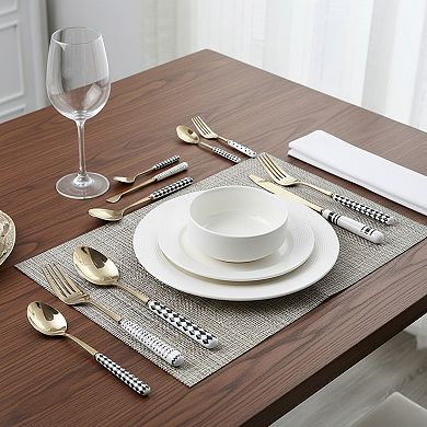 Mixed Handle Stainless Steel Flatware Set with Patterned Grip Design 5 Piece Set