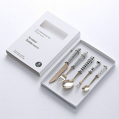 Mixed Handle Stainless Steel Flatware Set with Patterned Grip Design 5 Piece Set