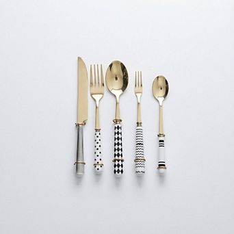 Mixed Handle Stainless Steel Flatware Set with Patterned Grip Design 5 pc Set