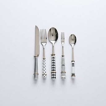 Mixed Handle Stainless Steel Flatware Set with Patterned Grip Design 5 pc Set
