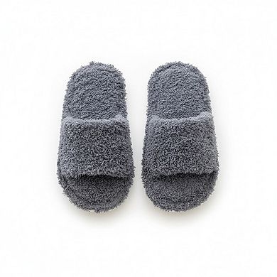 Women’s Plush Slide House Slippers with Soft Textured Upper and Cushioned Comfort Footbed