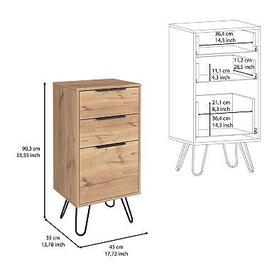 Begonia Light Dresser, Superior Top,Three Drawers, Hairpin Legs