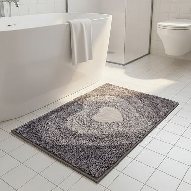 Plush Absorbent Bathroom Floor Mat with Heart Pattern Soft Textured Bath Rug