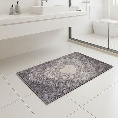 Plush Absorbent Bathroom Floor Mat with Heart Pattern Soft Textured Bath Rug