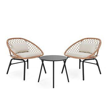 PATIOEASY Woven Rattan Chair 3 pc Woven Patio Chairs with Cushions outdoor 3 pc bistro set