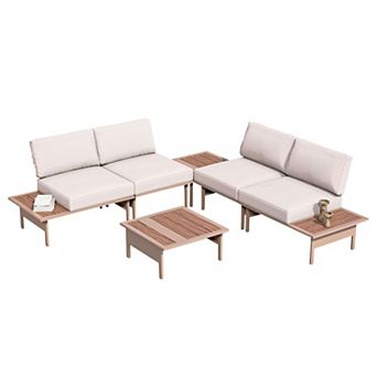 PATIOEASY Meina sofa beige set of 6 outdoor patio furniture set Reversible Cushions