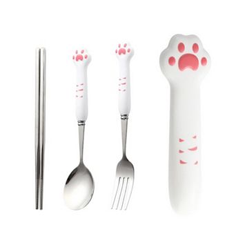 Paw Handle Stainless Steel Kids Flatware Set with Spoon Fork Chopsticks and Storage Case