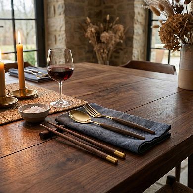 Portable Flatware 4 Piece Set with Spoon Fork Chopsticks and Slim Travel Storage Case