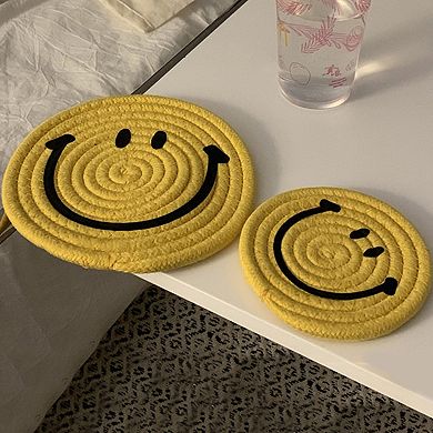 Woven Smiley Face Round Coasters for Tabletop Decoration and Surface Protection