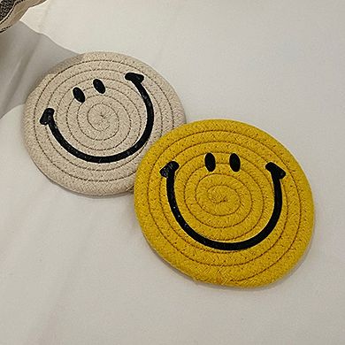 Woven Smiley Face Round Coasters for Tabletop Decoration and Surface Protection