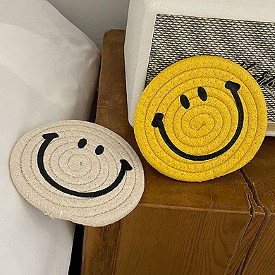 Woven Smiley Face Round Coasters for Tabletop Decoration and Surface Protection