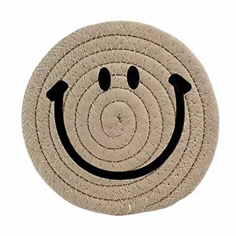 Woven Smiley Face Round Coasters for Tabletop Decoration and Surface Protection
