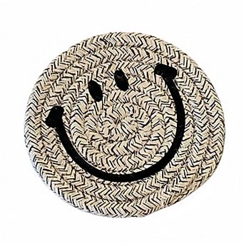Woven Smiley Face Round Coasters for Tabletop Decoration and Surface Protection