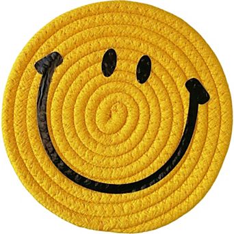 Woven Smiley Face Round Coasters for Tabletop Decoration and Surface Protection