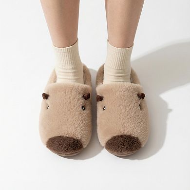 Women’s Plush Animal Slide House Slippers with Soft Sculpted Design and Cushioned Footbed