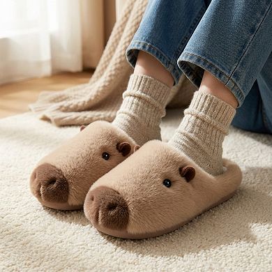 Women’s Plush Animal Slide House Slippers with Soft Sculpted Design and Cushioned Footbed