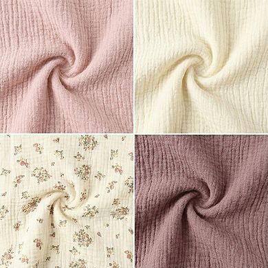 Soft Cotton Textured Kitchen Cleaning Cloths Hanging Dish Towels Floral and Solid Mix 4 Pack