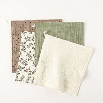 Soft Cotton Textured Kitchen Cleaning Cloths Hanging Dish Towels Floral and Solid Mix 4 Pack