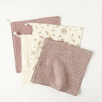 Soft Cotton Textured Kitchen Cleaning Cloths Hanging Dish Towels Floral and Solid Mix 4 Pack