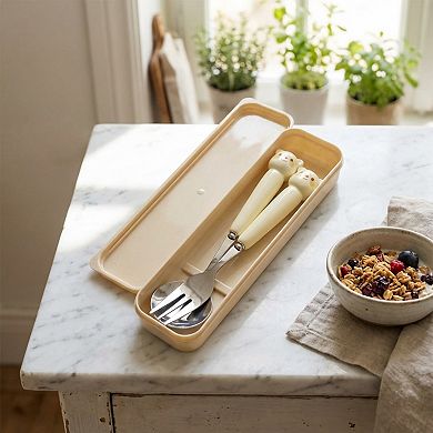 Portable Spoon and Fork Set with Storage Case Cute Character Handle Reusable Tableware