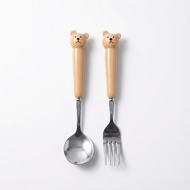 Portable Spoon and Fork Set with Storage Case Cute Character Handle Reusable Tableware