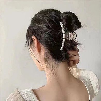 Pearl Detail Hair Claw Clip with Smooth Curved Shape and Secure Spring Hold