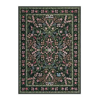 Area Rug for Living Room, Washable Non Slip Low Pile Rugs, Floral Soft Carpet for Living Room