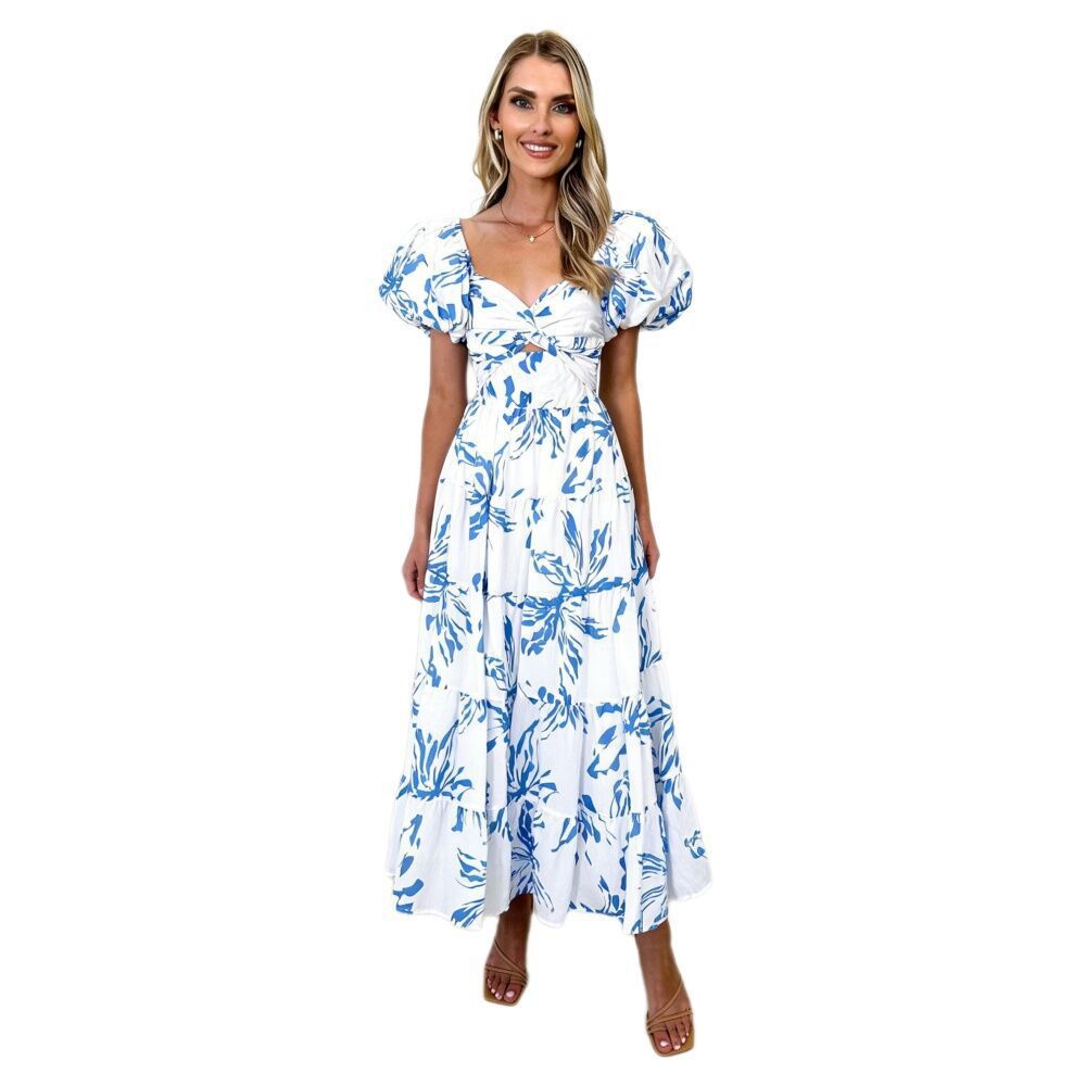 Женские платья Puffy Short Sleeve Dress Square Neck Smocked Tiered Ruffle Dresses Summer Travel Midi Dress