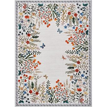 Washable Rug, Floral Print Large Area Rug for Living Room Bedroom Dining Room, Non-Slip Runner