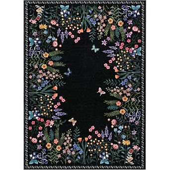 Washable Rug, Floral Print Large Area Rug for Living Room Bedroom Dining Room, Non-Slip Runner