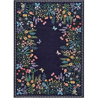Washable Rug, Floral Print Large Area Rug for Living Room Bedroom Dining Room, Non-Slip Runner